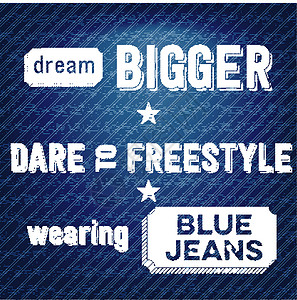 敢于梦想毛笔字梦想更大 敢于自由式 穿着蓝色牛仔裤青春字体艺术精神绘画框架书法标签乐趣标题设计图片