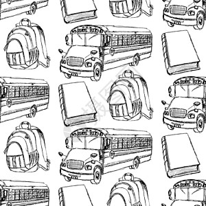 书包 书包和校车草图运动公共汽车运输艺术学习安全知识插图孩子们背景图片