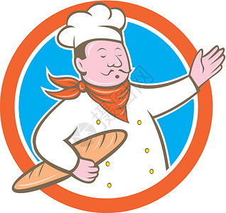 烹饪厨师主厨卡通片插图艺术品工人帽子面包师男人面包男性背景图片