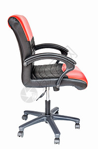 孤立可调整的皮椅座位风格白色商业装饰车轮黑色办公室皮革红色背景图片