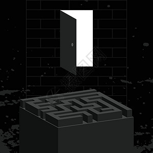 黑色立方体开门黑色插图出口迷宫立方体自由商业想像力房间入口插画