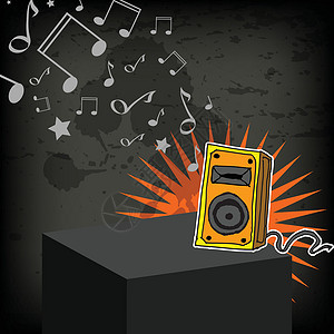 音乐手绘派对岩石涂鸦低音打碟机音符立体声收音机立方体背景图片