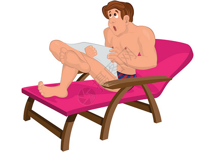 卡通人 报纸坐在沙滩椅子上坐着背景图片