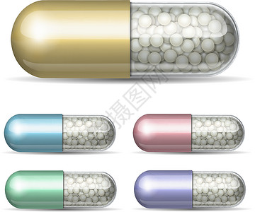 胶囊颗粒一套带有颗粒的医药胶囊治愈疾病药物科学插图医院剂量制药止痛药治疗插画