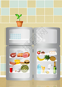 开放式冰箱牛奶冷藏厨房水果插图生态产品盒子奶制品饮食背景图片