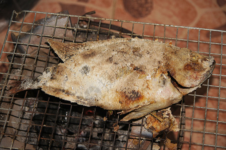 尼罗罗拉皮亚鱼在烤肉上 健康的食物煤炭减肥食品摄影生活方式健康饮食烧烤架水平背景图片