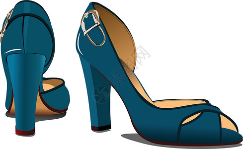高跟女鞋蓝时装女鞋 矢量插图设计图片