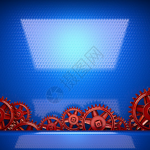 蓝金属背景 有红色古轮齿具插图机器科学手表发条机械机器人齿轮艺术技术背景图片