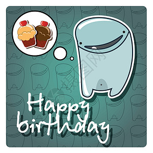 与可爱的多彩怪物 矢量一起祝生日卡快乐手势吉祥物牙齿艺术插图卡片面孔变种人蛋糕绘画背景图片