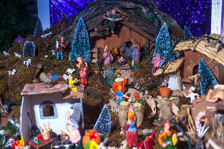 圣诞风景牧羊人房屋预设宗教楷模派对传统雕像背景图片