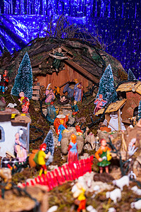 圣诞风景预设传统牧羊人雕像房屋楷模派对宗教背景图片