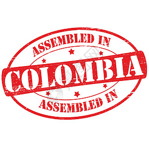在哥伦比亚集结的红色拼凑星星矩形橡皮椭圆形墨水背景图片