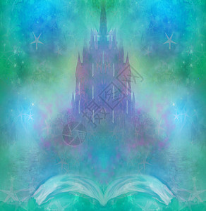 传说中的神奇世界 从书中诞生的童话城堡堡垒王国故事魔法绿色小说艺术插图艺术品紫色背景图片