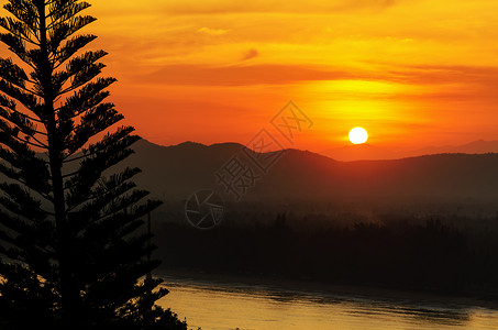 保过班日落过山松树角度风景针叶树阳光橙子天空日出乡村太阳背景