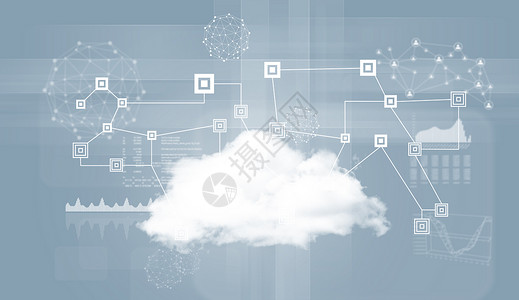 带网络和图形云的云饼形蓝色坡度背景图片