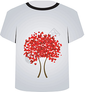 t恤上印可打印的T恤衫图形心型树插画