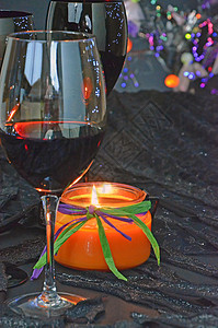 万圣万圣节晚会邀请函黑色橙子酒精红色火花庆典玻璃背景图片