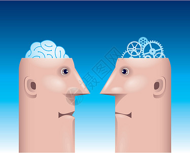 两个齿轮感知想像力沉思技术男士智力知觉智慧文摘科学矢量插画
