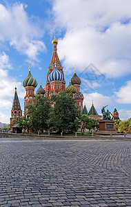 米砖莫斯科红广场上的圣巴希尔大教堂背景