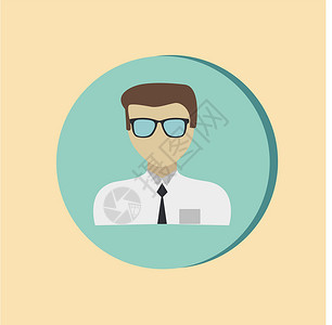 上班族图标男性化身 想象一个男人 戴眼镜打领带的圆形图标图像人 经理或上班族女性圆圈商务用户办公室工人人士插图商业电脑设计图片