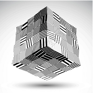 黑色立方体平方 eps8 与黑色平行线对比对象插画