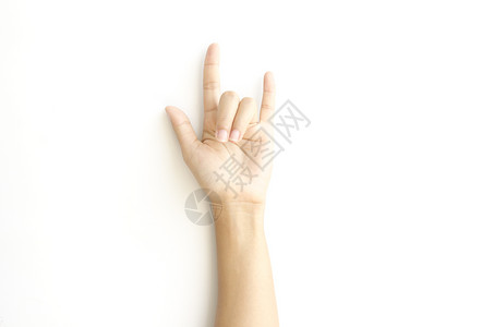 女人手印 我爱你的符号商业白色屏幕按钮界面拇指女性语言手臂手指背景图片