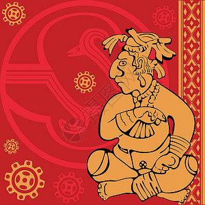 伯利兹佩戴古代美国装饰品的横幅框架历史男人仪式上帝边缘丛林艺术插画