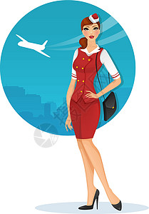 穿空姐制服的女孩魅力旅游人员旅行飞机工作空气飞行商业飞机场设计图片