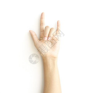 女人手印 我爱你的符号手臂手指语言白色界面女孩拇指按钮屏幕手势背景图片