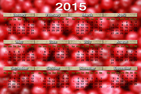 樱桃背景下的 2015 年日历背景图片