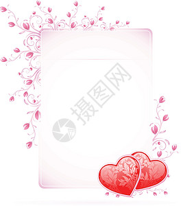 带鲜花的卡片奢华空白红色情人漩涡插图框架背景图片