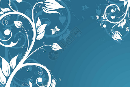 一捧鲜花一 鲜花和蝴蝶背景摘要插图黑色漩涡叶子模版蓝色滚动植物艺术插画