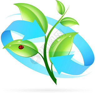 Logo 自然循环利用发芽植物漏洞标识回收环境生物商业生物学瓢虫背景图片