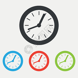 时钟符号图标红色指针圆圈圆形绿色蓝色灰色背景图片