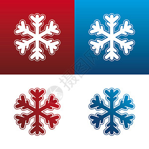 雪花图标集新年装饰蓝色红色白色季节性背景图片