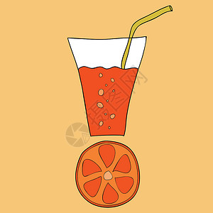 涂鸦葡萄柚汁橙子食物稻草卡通片饮料涂鸦手绘草图玻璃水果背景图片