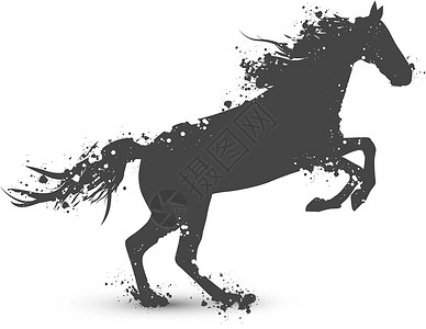 抽象马匹墨水跑步动物黑色插图荒野背景图片