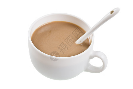 白色背景上分离的朱古力杯美食棕色甜点芳香粉末早餐杯子液体香气饮料背景图片