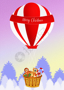 圣诞热气球圣诞老人在热气球上插图景观热气球闲暇庆典航班明信片新年卡通片雪人背景