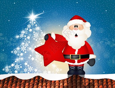 圣诞老人在屋顶上卡通片庆典雪花插图飞机闲暇明信片礼物新年景观背景图片