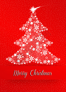 圣诞树派对绘画插图红色明信片白色快乐庆典背景图片
