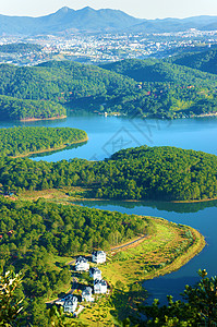 旅游宣单页奇妙的风景 生态湖 越南旅行别墅森林爬坡高视野气氛场景高地印象环境全景背景