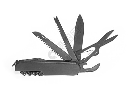 开放瑞士刀形状工具集影棚不锈钢白色多功能金属生存工具小刀背景图片