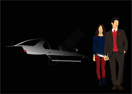 白色车轮和黑色背景的一对情侣技术老乡成人套装商务夫妻公司男人人士女孩背景图片