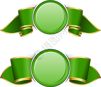 带丝带的绿色圆框架图表贴纸标签横幅空白信息圆形背景图片