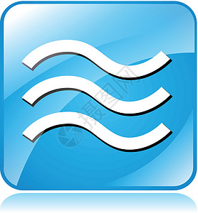 波浪图标海浪网络按钮徽章洪水网站警告标签正方形蓝色背景图片