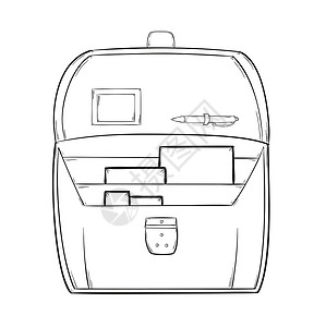 带有文件的打开公文包草图插画