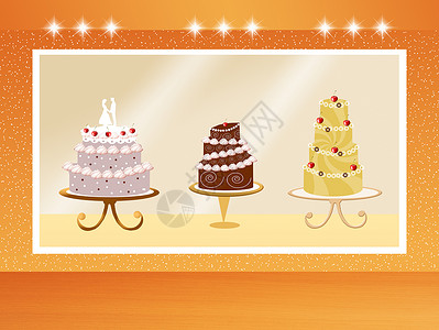 蛋糕店奶油巧克力店铺食物插图陈列柜背景图片