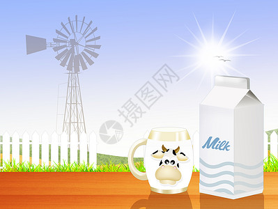 乐享早餐新鲜牛奶玻璃食物哺乳动物农田插图营养奶制品风车早餐农场背景