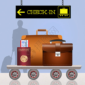 行李托运插图游客飞机场护照旅行机场门票出港管制手提箱背景图片
